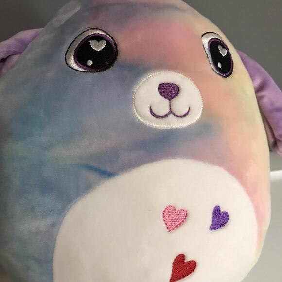 Homerbest Beemie Plush Stuffed Animal pink and purple tie-dye dog 3 hearts - Picture 3 of 4